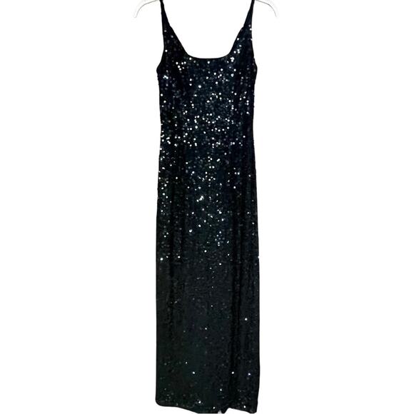 MARINA black sequined gown draped back prom formal classic full length size 8 - Picture 1 of 5